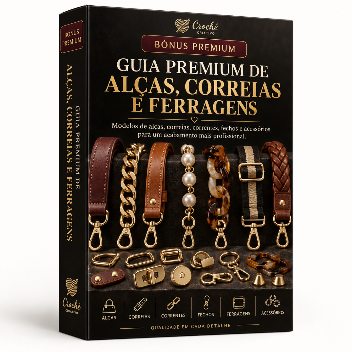 Mockup do Guia Premium de Alças, Correias e Ferragens